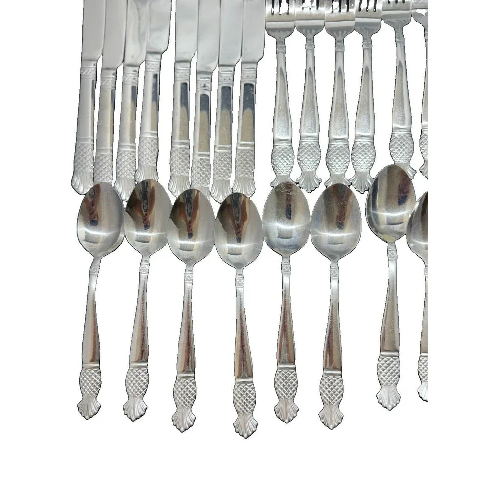 International Stainless Steel China Flatware Set Pineapple Fruit 33 Count